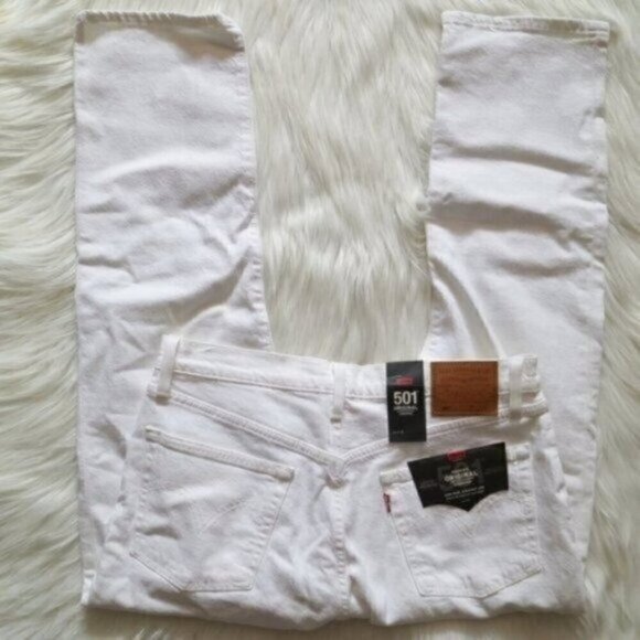 NWT Levis 501 Original White Jeans Size 31 High Rise Straight Leg Cropped - Picture 7 of 9